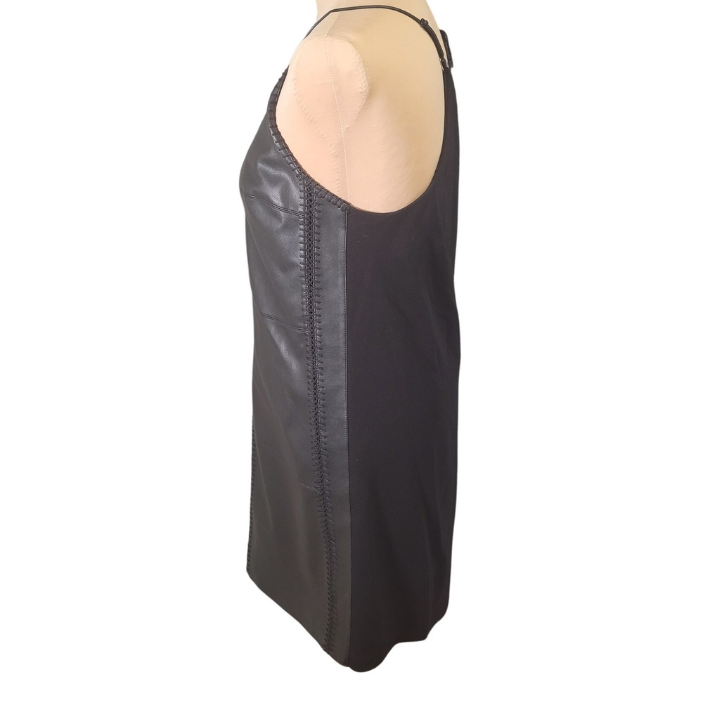 Bailey 44 Black Vegan Leather Whipstitch Halter Mini Dress S Rocker Punk Comfort - Picture 5 of 6